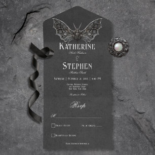 Invitation Tout En Un Gothique Moth Moody Dîner noir et blanc