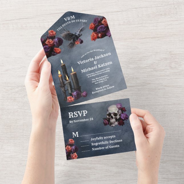 Invitation Tout En Un Gothique mystique Moody Floral Mariage (Déchirure)