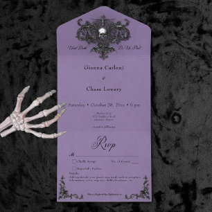 Invitation Tout En Un Gothique Noir & Violet Halloween Filigree No Dinne