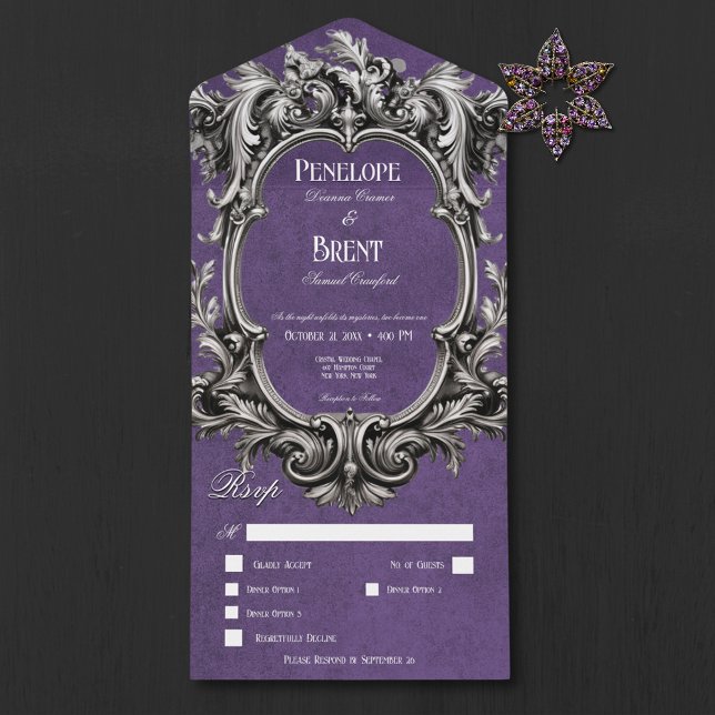Invitation Tout En Un Gothique Purple Moody Victorian Frame Diner (Gothic Purple Moody Victorian Frame Dinner)