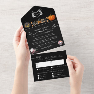 Invitation Tout En Un Gothique Romantique Squelette main Halloween Maria