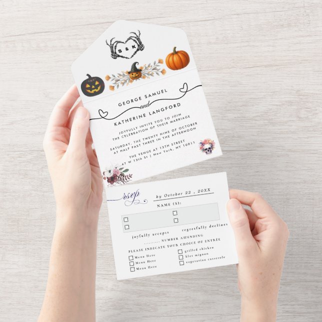 Invitation Tout En Un Gothique Romantique Squelette main Halloween Maria (Déchirure)