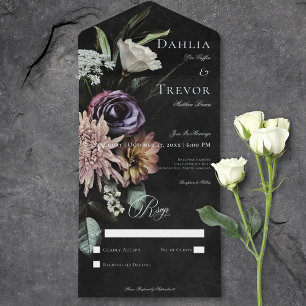 Invitation Tout En Un Gothique Sombre Mystérieux Floral Muté Sans Dîner