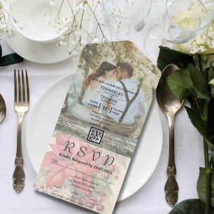 Invitation Tout En Un Grand Photo Romantique Poinsettia Flower Code QR