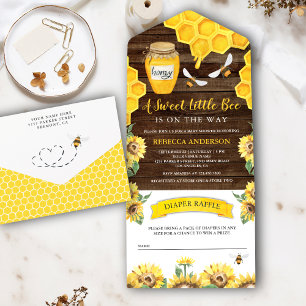Invitation Tout En Un Grange rustique Bois Sunflower Miel Baby shower d'