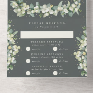 Invitation Tout En Un Gray Green Snowberry+Eucalyptus Mariage d'hiver