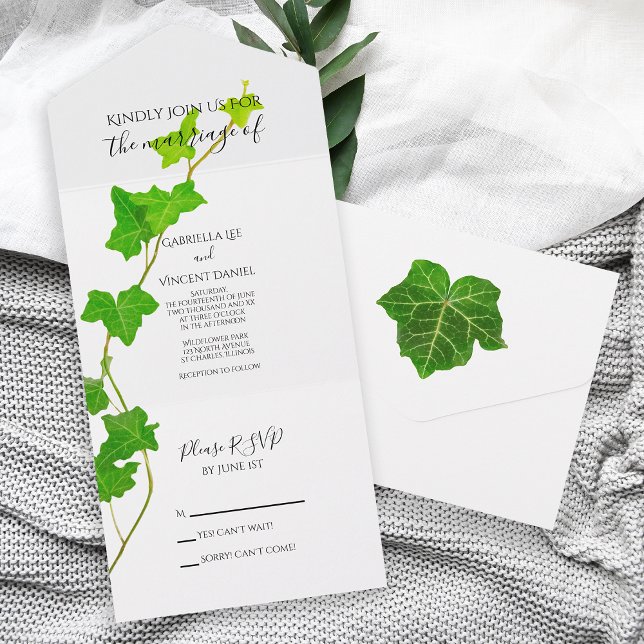 Invitation Tout En Un Green English Vine Mariage (Créateur téléchargé)