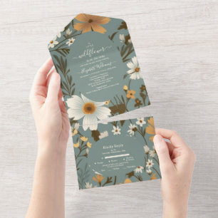Invitation Tout En Un Green Retro Un Petit Baby shower Fleur sauvage