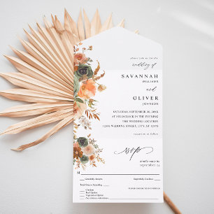 Invitation Tout En Un Green & Terra Cotta Floral Mariage