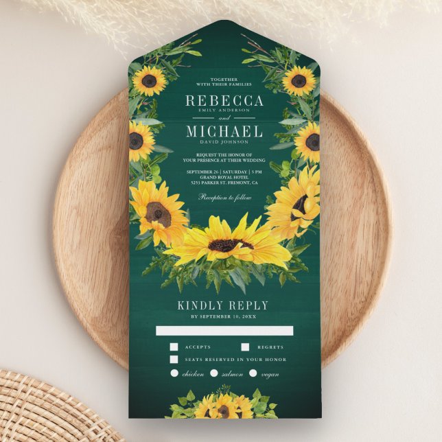 Invitation Tout En Un Green Wood Country Sunflowers Garland Mariage (Créateur téléchargé)