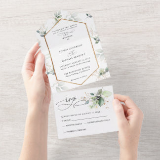 Invitation Tout En Un Greenery and Gold All-In-One