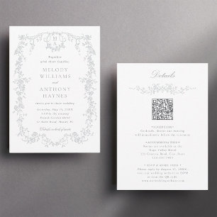 Invitation Tout en un gris Mariage Floral français