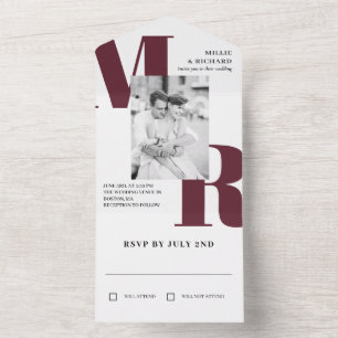 Invitation Tout En Un Gros Initiales Marsala Typographie Mariage photo