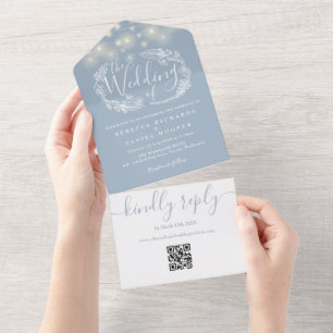 Invitation Tout En Un Guirlande de lumières bleues poussiéreuses Code QR