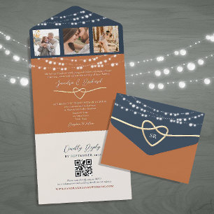 Invitation Tout En Un Guirlande de Terracotta Bleu Marine Mariage Code Q