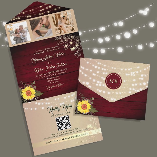 Invitation Tout En Un Guirlande de Tournesols Mariage Code QR (Créateur téléchargé)