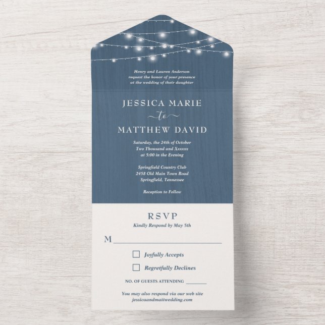 Invitation Tout En Un Guirlande lumineuse de ferme rustique Mariage tout (À l'intérieur)