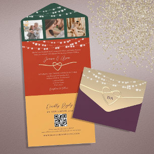 Invitation Tout En Un Guirlande Lumineuse Élégante Mariage Code QR