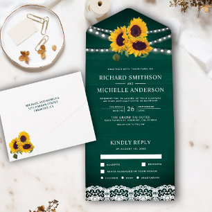 Invitation Tout En Un Guirlande Lumineuse en Bois Vert Fleurs de Tournes