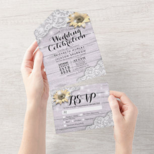 Invitation Tout En Un Guirlande Lumineuse Tournesols Dentelle Bois Rusti