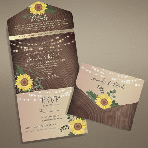 Invitation Tout En Un Guirlandes Lumineuses et Mariage Rustique aux Tour