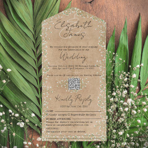 Invitation Tout En Un Gypsophila aquarelle Floral Rustique & Boho Mariag