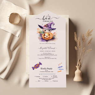 Invitation Tout En Un Halloween Aquarelle Citrouille Petit Boo Baby Show