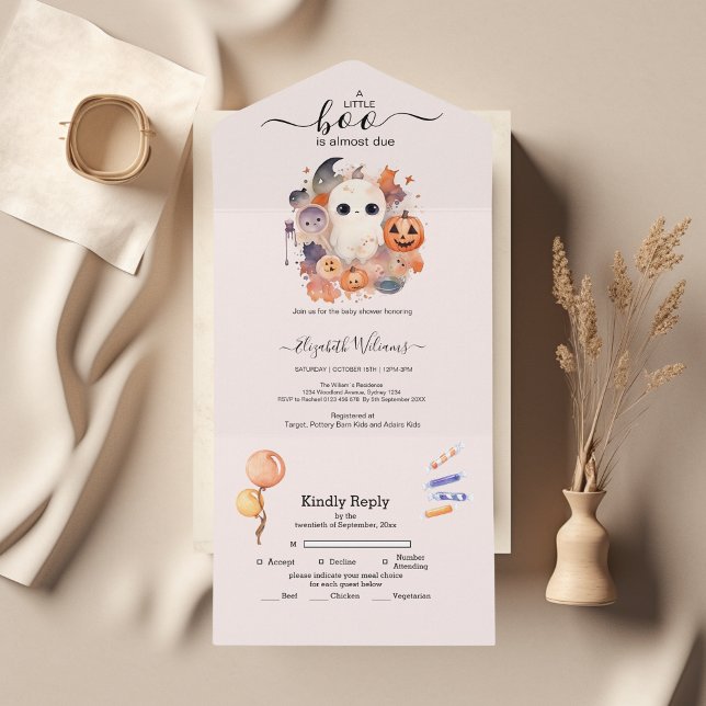 Invitation Tout En Un Halloween Aquarelle Citrouille Petit Boo Baby Show (Créateur téléchargé)