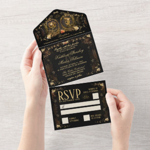 Invitation Tout En Un Halloween Elégant Skeletons D'Or - Avec
