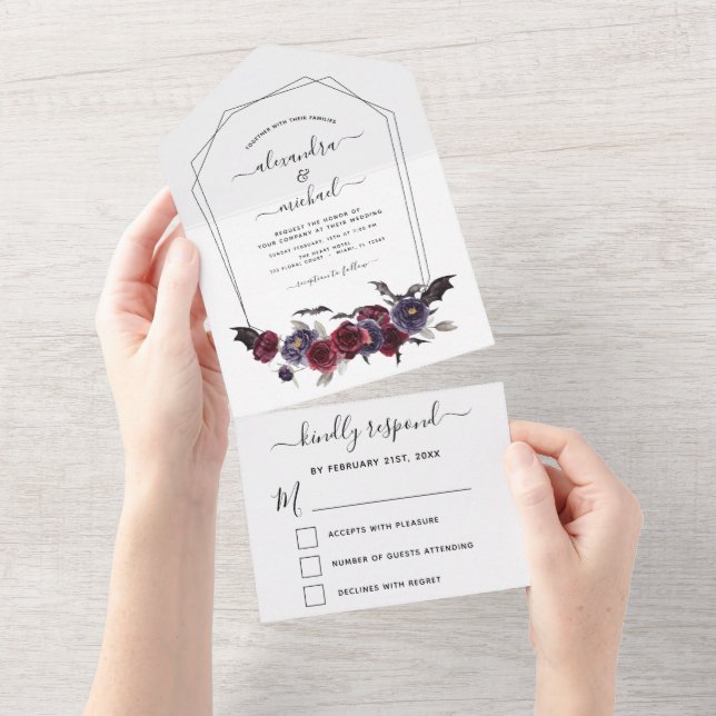 Invitation Tout En Un Halloween Mariage Automne automne foncé Bourgogne  (Déchirure)