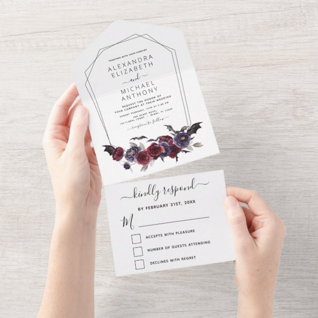 Invitation Tout En Un Halloween Mariage Automne automne foncé Bourgogne  (Déchirure)