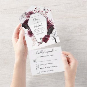 Invitation Tout En Un Halloween Mariage Automne automne foncé Bourgogne