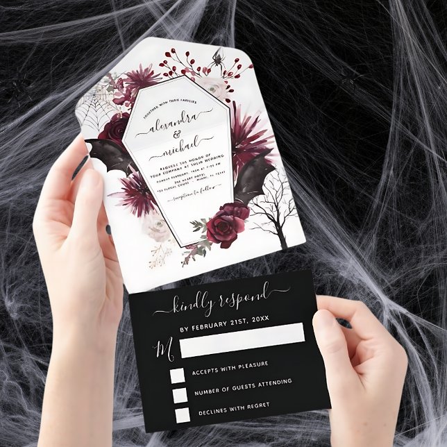 Invitation Tout En Un Halloween Mariage Automne automne foncé Bourgogne  (Créateur téléchargé)