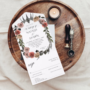 Invitation Tout En Un Halloween Mariage rose et noir