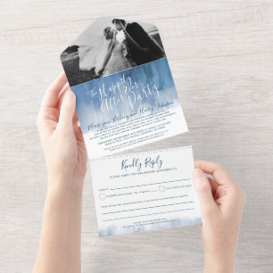 Invitation Tout En Un Happily ever after wedding party photo dusty blue