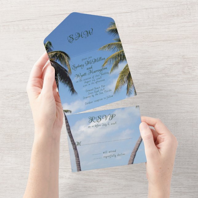 Invitation Tout En Un Haut palmiers Mariage tropical (Déchirure)