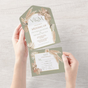 Invitation Tout En Un Herbe des Pampas & Feuilles de Palmier avec Orchid