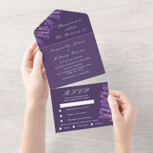 Invitation Tout En Un Herbes Vertes Aquarelle Mariage Lavande Violette