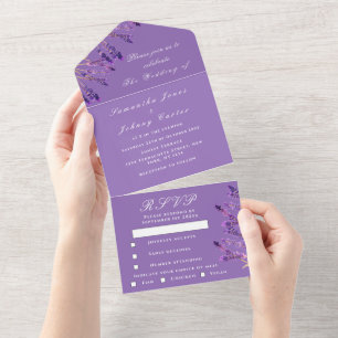 Invitation Tout En Un Herbes vertes Aquarelle Purple Lavender Mariage