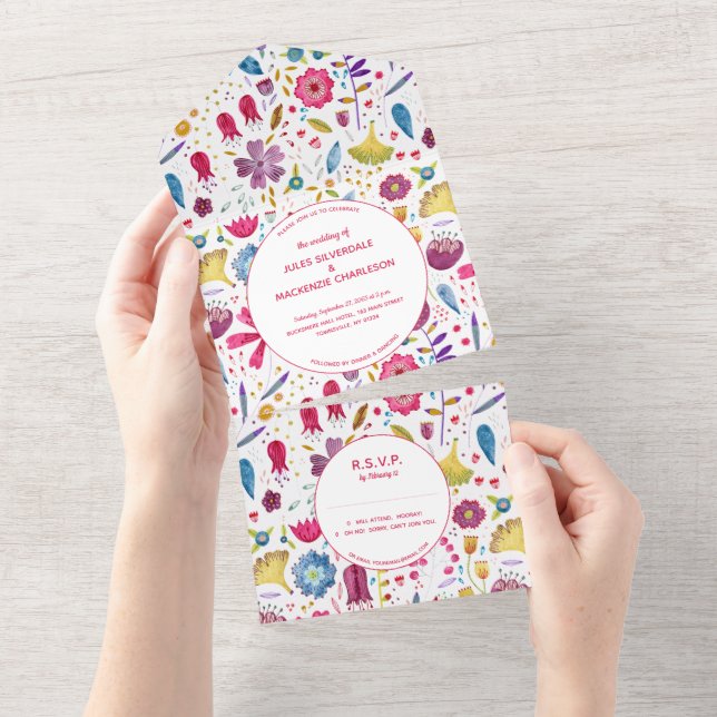 Invitation Tout En Un Hérisson Fleurs sauvages Peinture aquarelle (Déchirure)