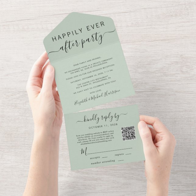 Invitation Tout En Un Heureusement jamais après QR Code Mariage Réceptio (Déchirure)