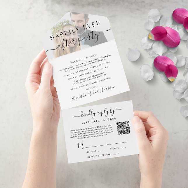Invitation Tout En Un Heureusement Jamais après QR Code Photo Mariage Ré (An chic Happily Ever After Party all-in-one invitation for your wedding celebration)