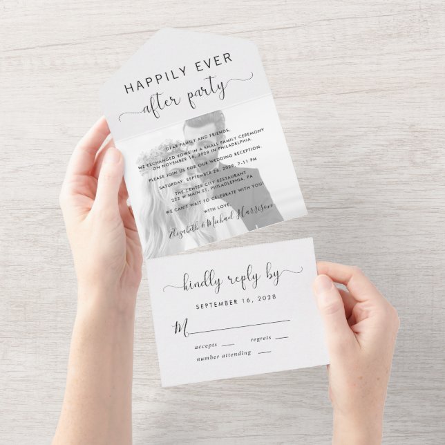 Invitation Tout En Un Heureux toujours après Mariage noir et blanc photo (Déchirure)