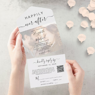 Invitation Tout En Un Heureux toujours après Photo QR Code Mariage