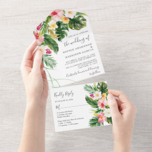 Invitation Tout En Un Hibiscus rose hawaïen Mariage floral tropical