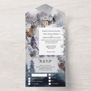 Invitation Tout En Un Hiver cerf mariage pays boisé neige forêt a
