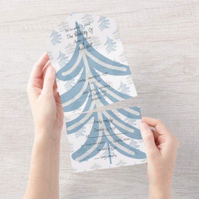 Invitation Tout En Un Hiver Dusty Bleu Floral Hiver Tout en un (Déchirure)