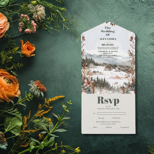 Invitation Tout En Un Hiver Dusty Blue Mountain Minimaliste Mariage