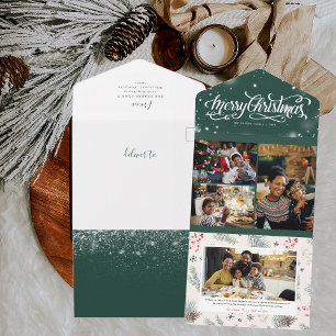Invitation Tout En Un Hiver enneigé rustique   Collage photo de Noël