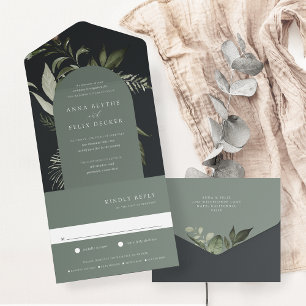 Invitation Tout En Un Hiver Meadow Green Mariage d'arc botanique